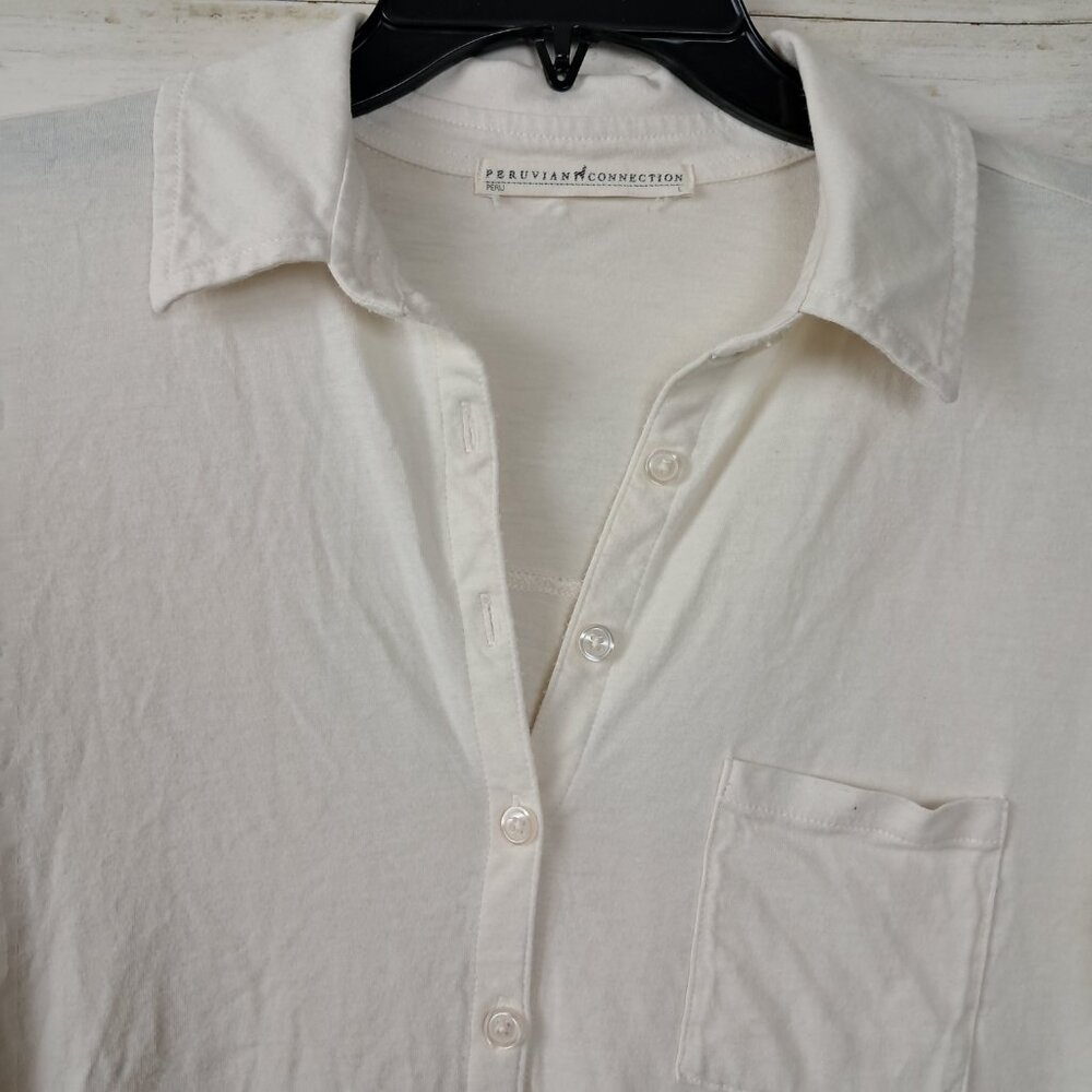 Peruvian Connection Knit Button Front Top Ivory - image 3